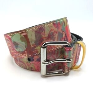 Y2K Pink Holographic Love Belt, Silver Buckle